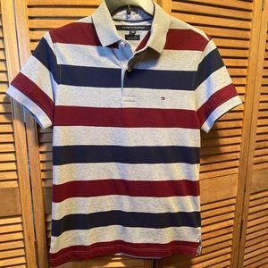 Tommy Hilfiger Grey, Navy Blue & Burgundy Polo Shirt